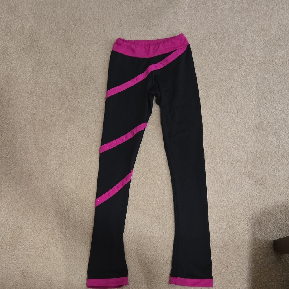 Chloe Noel Girls Black and Pink Figure Skating Leggings
